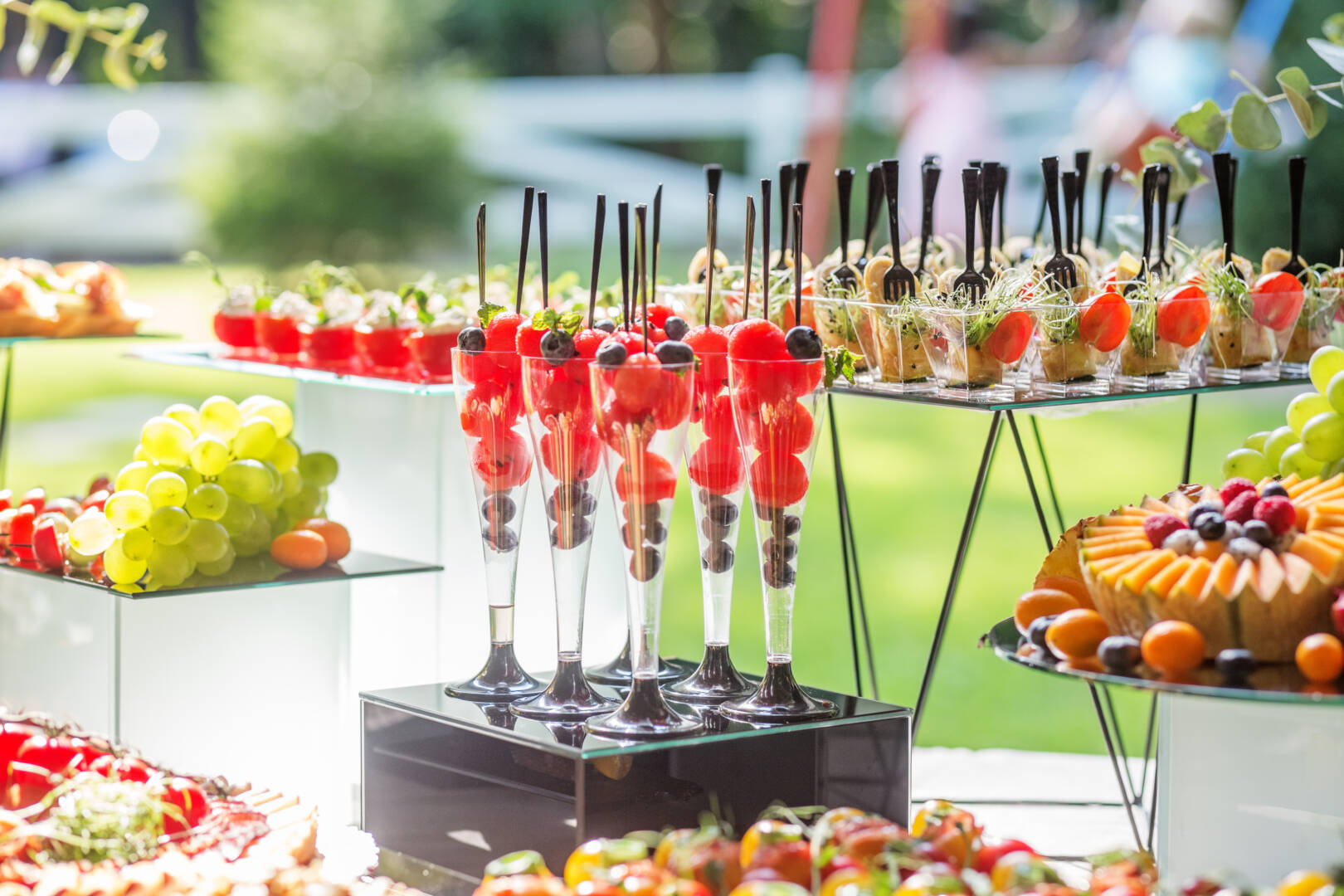 Summertime. catering buffet table with snacks and appetizers.