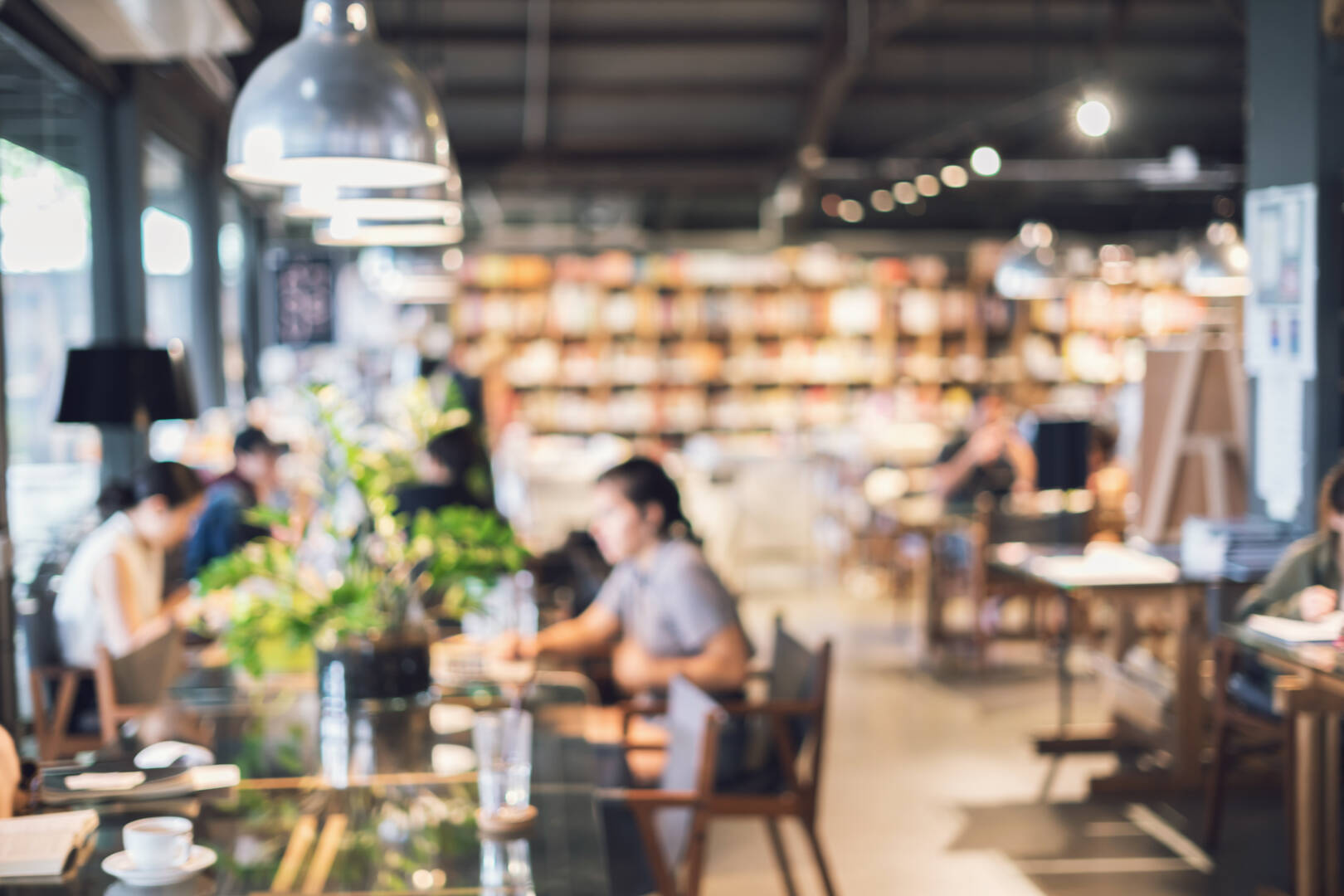 Abstract blurry defocused image of restaurant interior, Vintage tone